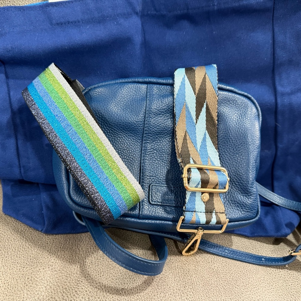 Blue and Green Shoulder Bag with Colorful Strap